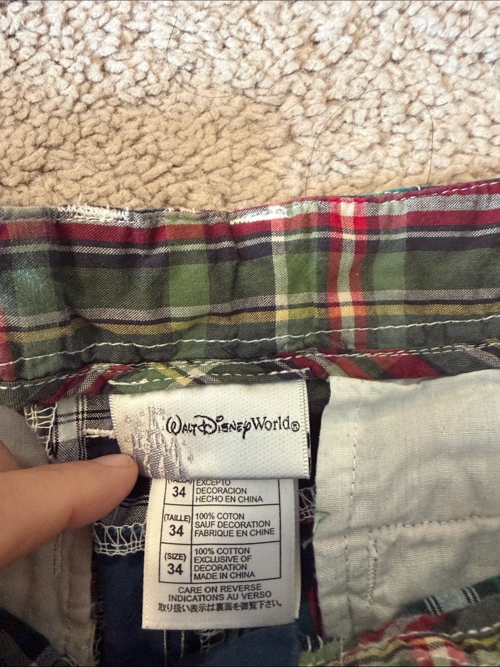 Disney Multicolor Patchwork Plaid Men's Flat Front Shorts - Picture 2 of 5